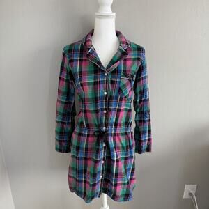 VICTORIA'S SECRET Pink Plaid Drawstring Lounge Pajama Sleep Shirt Flannel Size M